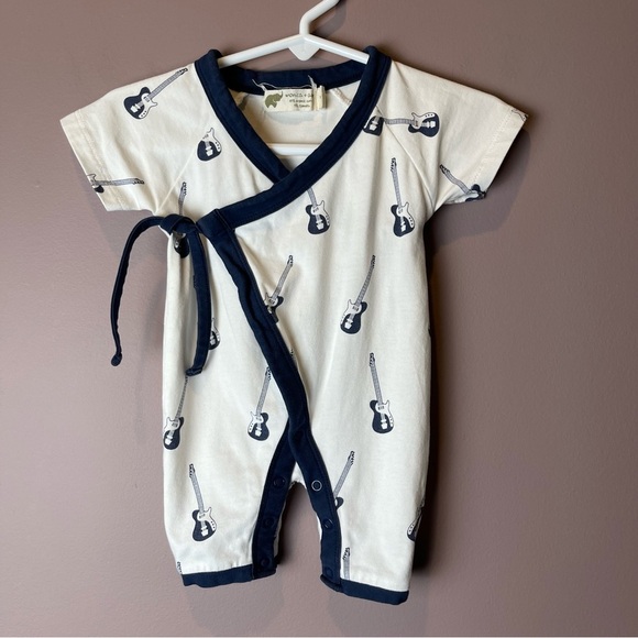 Monica & Andy off white navy guitar kimono wrap one piece 0-3M - Picture 2 of 10